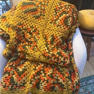 Handmade Crochet Blanket Vintage Granny Core gold green orange‎ King szBoho